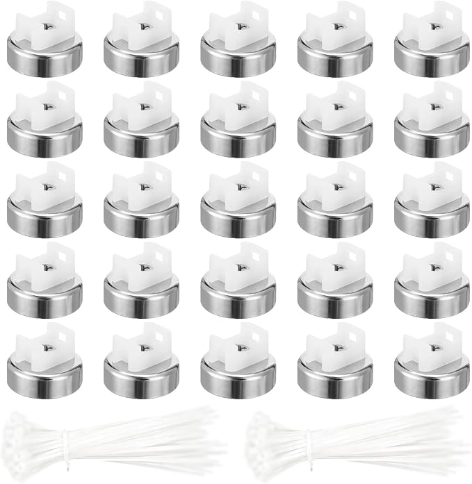 Magnetic Cable Zip Tie Mounts Kit, 25 Pcs Holders with 100 Pcs Cable Ties, Heavy-Duty Magnetic Wire Management for Desk, Office, Home, Automotive, Marine, Multipurpose Cable Clips Organizers, Silver
