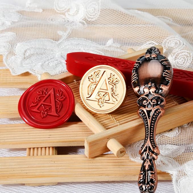 Wax Seal Stamp kit, Envelope Wax Seals DIY Kit - Retro Sealing Wax Candle + Classic Initial Alphabet Seal Wax Seal Stamp Letter A - in Blue Gift Box