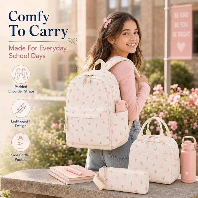 Bluboon School Backpack Set Girls Womens Laptop Bookbag Casual Daypack Fits 15 inch Laptop with Lunch Tote Bag and Pencil Bag