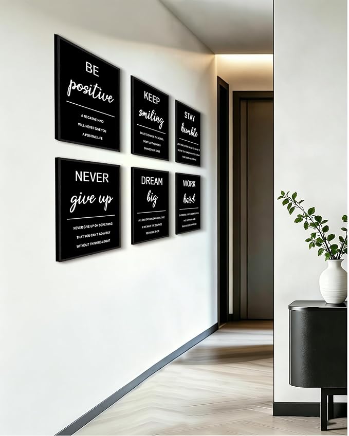 KUVIOKE Inspirational Framed Wall Art Motivational Quotes Wall Decor Encouraging Office Posters Sayings for Classroom Bedroom Living Room Ready to Hang Set of 6, 11x14in (Black Framed)