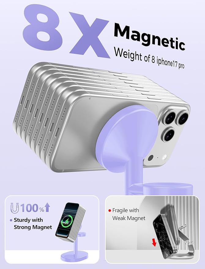 2026 3 in 1 Wireless Charging Station for Apple MagSafe Charger, 15W Fast Magnetic Mag-Safe Charger Stand for iPhone 17 16 15 14 13 12 Watch AirPods, 2 Pack(Adaptor Not Included)