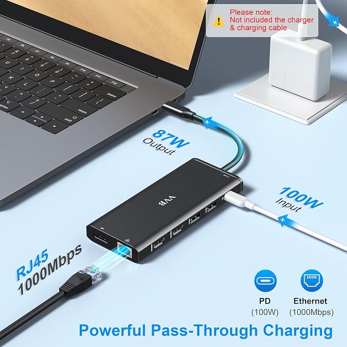 USB C Docking Station Dual Monitor for Dell/Lenovo/HP Laptop Docking Station HDMI USB C Hub Multiport Adapter Dongle Dock USB C to 2 HDMI +DisplayPort+Ethernet+4USB+2USB C+100W PD Charger+SD/TF+Audio