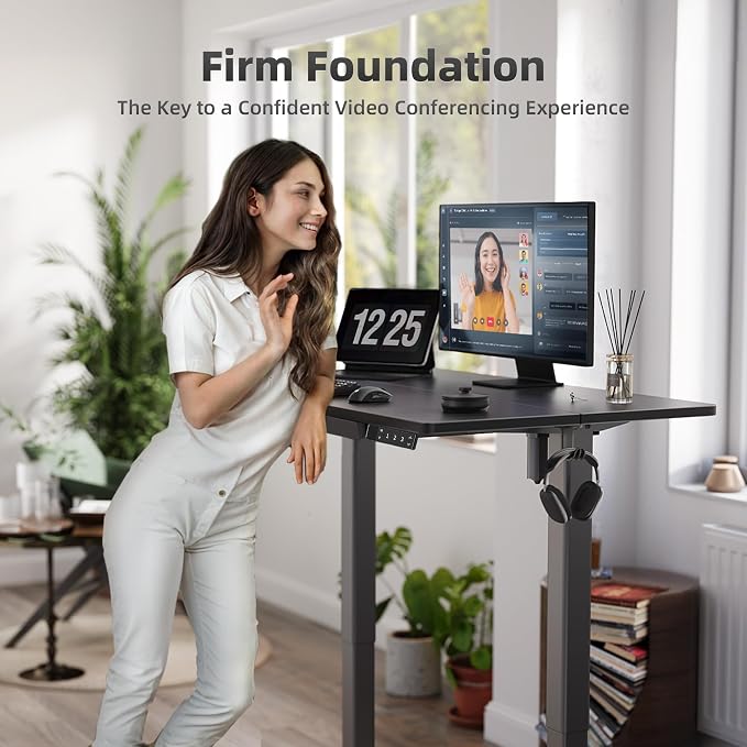 YDN Standing Desk 55 x 24 Inch Electric Height Adjustable with Drawer Black | Industrial steel frame supports 176Lbs, 28.3-46.5 inch height range, 3 memory presets, quiet 45dB motor, wire management