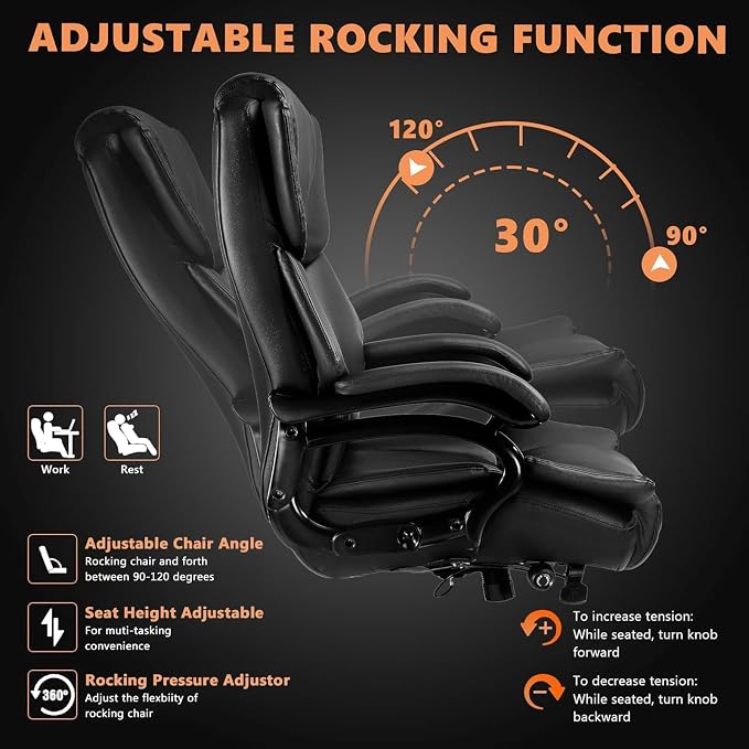 Indulgear 500lbs Big and Tall Office Chair with Dual Rubber Wheel, Heavy Duty Office Chair for Low Back Pain Relief, Large Executive Desk Chair with Adjustable Lumbar Support