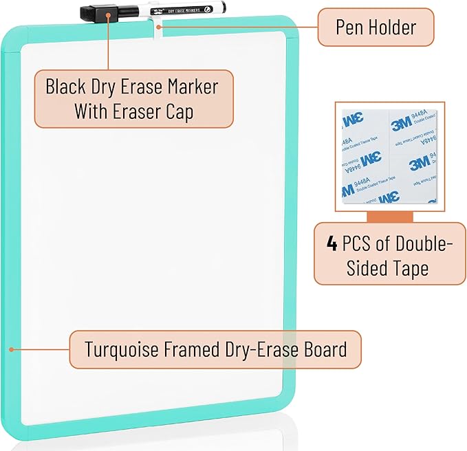 Mr. Pen- Dry Erase Board, 14” x 11” with a Black Dry Erase Marker, Small Mini White Board for Students