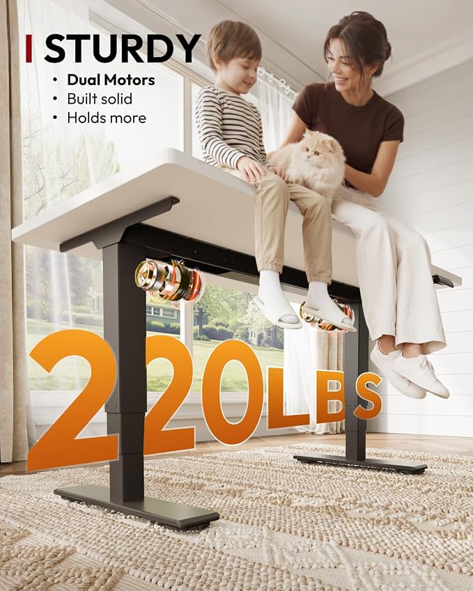 SANODESK Dual Motor Standing Desk 220lbs Height Adjustable Desk | 60"x24" Spacious One-Piece White Desktop & Black Frame, 4 Memory Presets, 3-Stage Legs, 220lbs, 2-Box for Home & Office