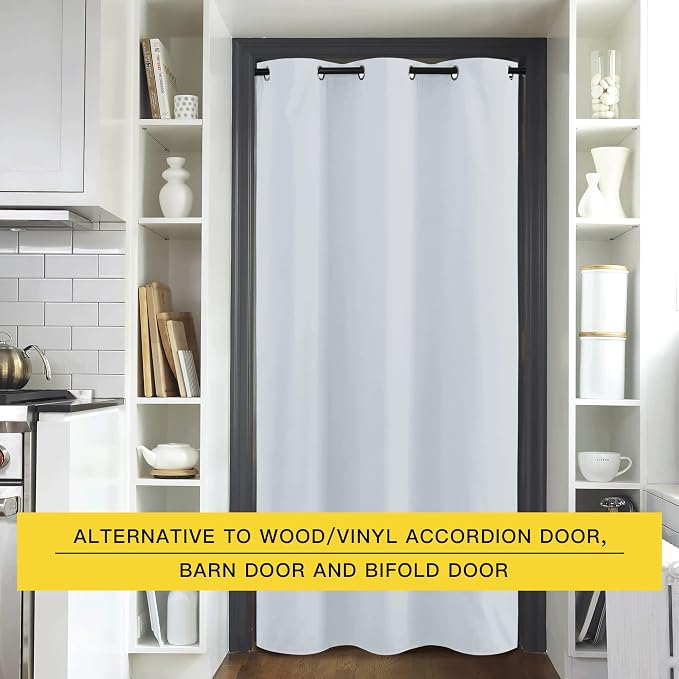 NICETOWN Temporary Portable Blackout Curtains for Sidelight Door, Insulating Privacy Soundproof Bifold Doors for Sliding Closet Doorway Entrance Hallway (1 Piece, 5ft Wide x 8ft Long, Greyish White)