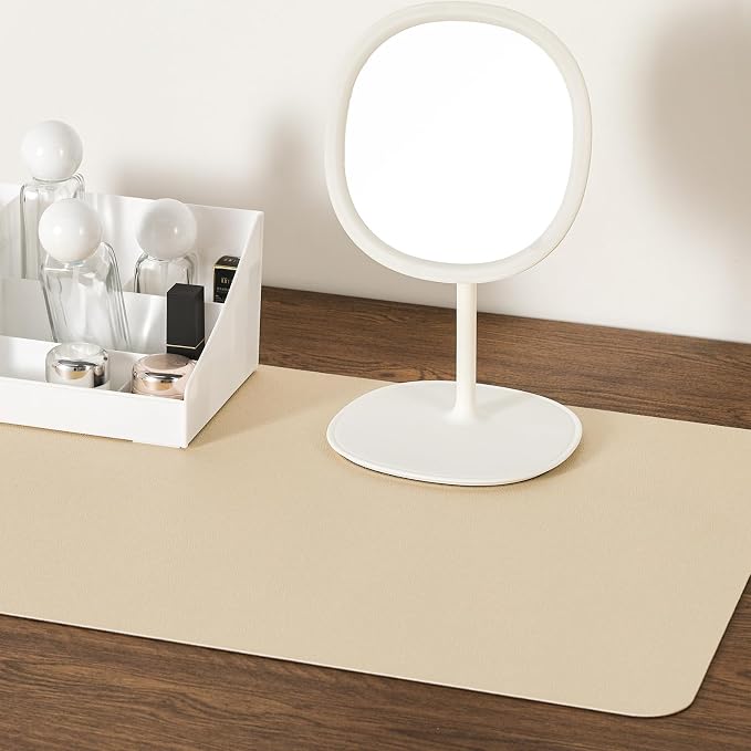 Dual Sided Desk Pad Faux Leather Desk Mat Large Mouse Pad | Desk Pad Protector Non-Slip Waterproof Desk Mouse Pad for Writing Desk, Office, Home(Gray Beige 35.4"X17")