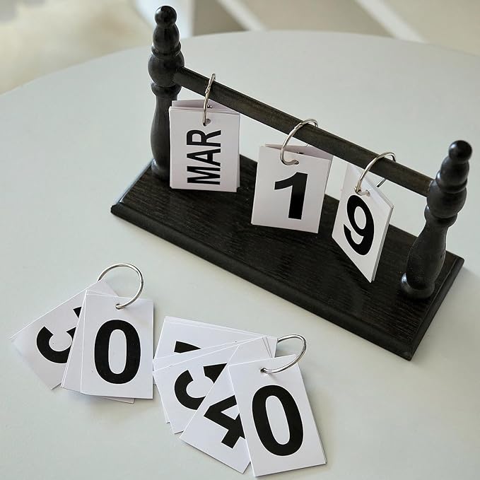 Wooden Perpetual Desk Calendar - Vintage Rustic Flip Calendar with Metal Rings & Reusable Daily Date Cards(Black)