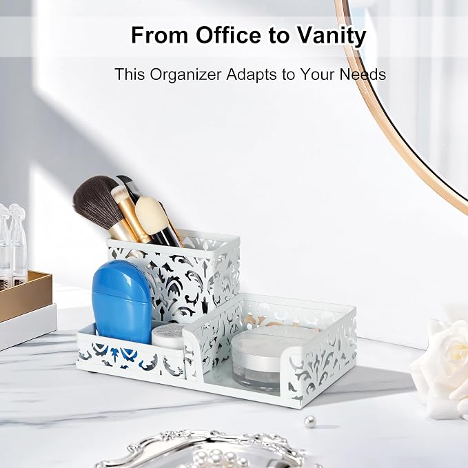 EasyPAG Desk Organizer with 3 Compartment for Pencil Sticky Note Holder and Office Accessories,White