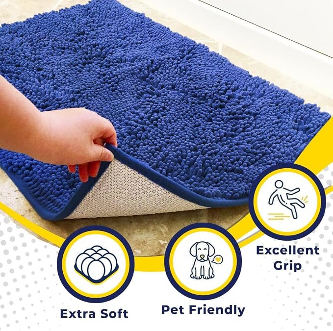 Muddy Mat® | Super Absorbent Door Mat Indoor, Microfiber Quick Dry Chenille Entryway Rug, Non-Slip Front Door Mat, Indoor Mats for Entryway, Machine Washable Pet Rug, Periwinkle 16" x 24"