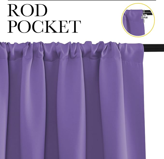 NICETOWN Window Curtains Blackout Drapes, Lilac Purple, 1 Pair, 52 by 84-Inch, Thermal Insulated Solid Rod Pocket Blackout Curtains/Draperies for Living Room