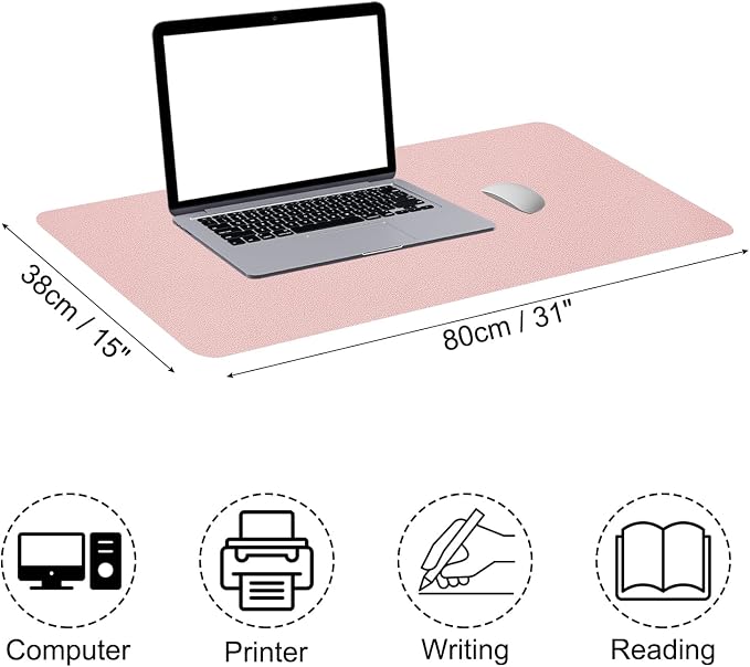 PATIKIL Desk Mat, 31"x15" Non-Slip Waterproof PU Leather Desk Pad and Protector - Dual Sided for Office, Home, Work, Study - Light Pink
