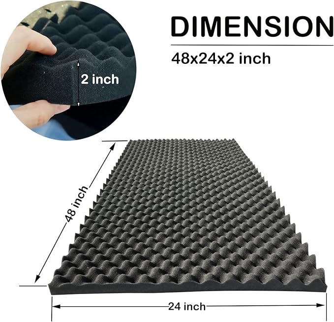 4 PCS Acoustic Panels,48''X24''X2'' Egg Crate Foam Soundproof Foam Wall Panels,High Density Fireproof Noise Cancelling Foam Studio Foam Panel,Noise (Black)