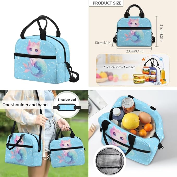 ZFRXIGN Cat Kids Backpack for Girls Bookbag with Cute Pendant 17inch Kindergarten School Bag and Insulated Lunch Box Portable Pencil Case Back to School Supplies