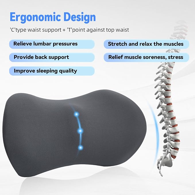 Lumbar Support Pillow for Office Chair and Car Seat, Lumbar Pillow with Adjustable Strap, Memory Foam Back Pillow for Lower Back Pain Relief, Back Support Pillow for Sitting, Driving, Traveling