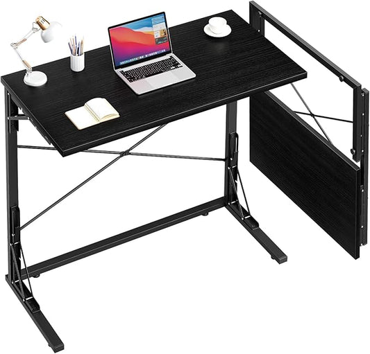 Vantic 31.5" Folding Desk, Foldable TV Tray Table for Eating on Couch, Extra Large TV Dinner Trays, Portable Fold Computer Writing Desk Table for Home Office, Black
