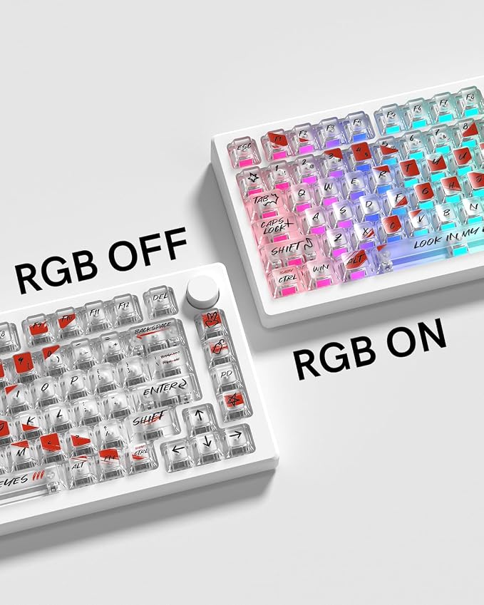 Cherry Profile Transparent Keycaps Set, Custom Keyboard Key caps 115 Keys, Shine Through Street Graffiti Style Clear Keycaps for Mechanical Keyboard, Compatible with 60% 65% 75% 98% 100% Layout