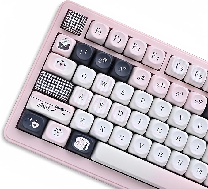 Pink and Black Keycaps,MOA Profile Cute Keycaps PBT Dye-Sub Kawaii Custom Full Size Keycap Set for Cherry MX Switch ANSI Layout 75% 60% Mechanical Gaming Keyboard DIY Creamy Key Cap (126Keys)