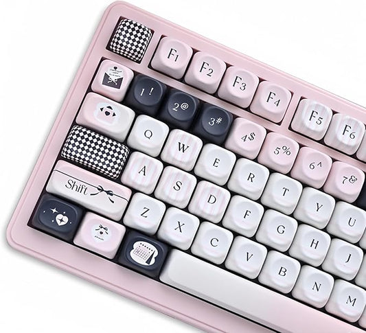 Pink and Black Keycaps,MOA Profile Cute Keycaps PBT Dye-Sub Kawaii Custom Full Size Keycap Set for Cherry MX Switch ANSI Layout 75% 60% Mechanical Gaming Keyboard DIY Creamy Key Cap (126Keys)