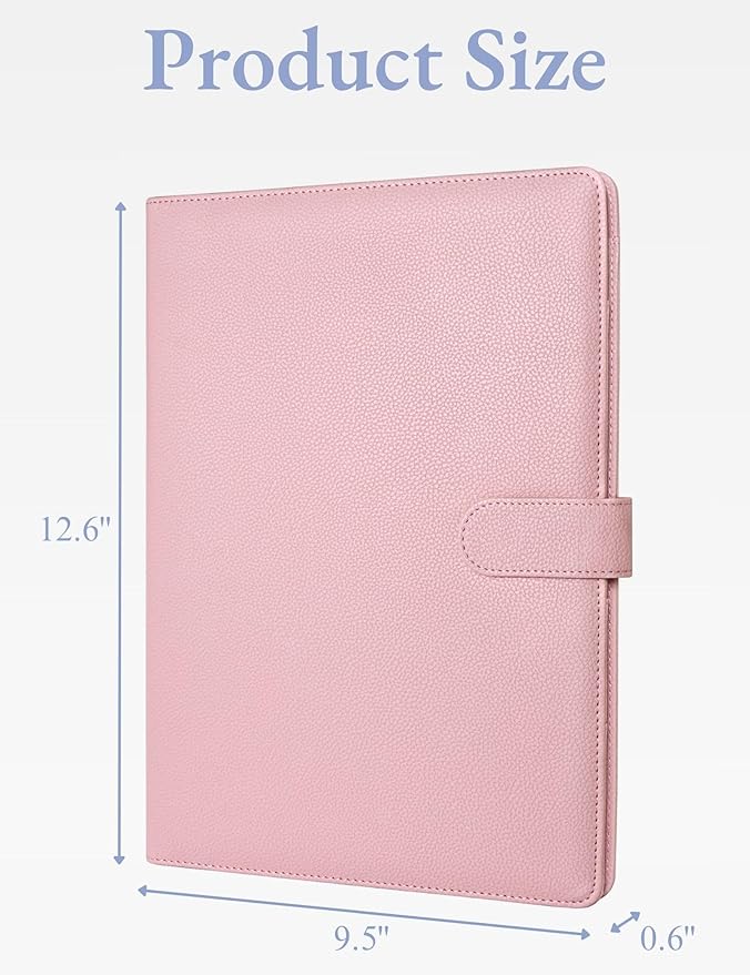 Mymazn Padfolio Portfolio Folder, Faux Leather Interview Resume Folder with Document Organizer & Business Card Holder, Letter-Sized Notepad Legal Pad Holder for Men Women (Pink)