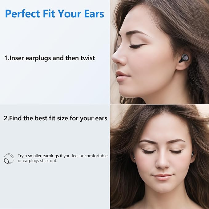 Ear Plugs for Sleeping 45db Noise Cancelling Earplugs Noise Reduction Silicone Reusable Earplug for Snoring Focus Concert Hearing Protection Ear Plug with Case and 6 Eartips (Black)