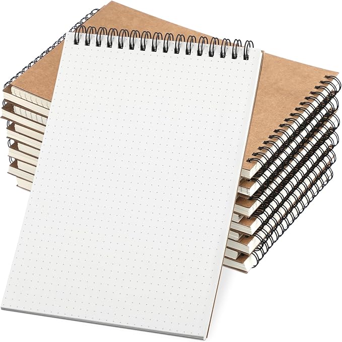 Engrowtic 12 Pcs Dot Grid Notebook Top Spiral Notebook A5 Size Bullet Dotted Paper Hardcover Dot Journal 8.3''x 5.8'' 140 Pages Spiral Notepads for Sketching Drawing Writing School Office (Brown)