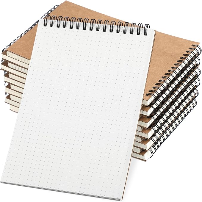 Engrowtic 2 Pcs Dot Grid Notebook Top Spiral Notebook A5 Size Bullet Dotted Paper Hardcover Dot Journal 8.3''x 5.8'' 140 Pages Spiral Notepads for Sketching Drawing Writing School Office (Brown)