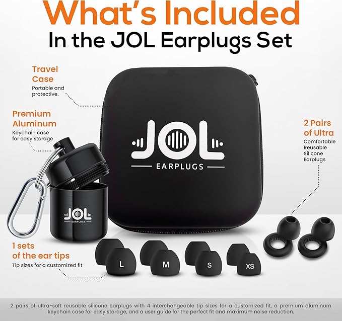 Ear Plugs for Sleeping Noise Cancelling, Soft Silicone Earplugs for Sleep, High Fidelity Reusable Noise Reduction Ear Plugs with 4 Ear Tips Sizes, Hearing Protection for Concerts & Travel (Black)