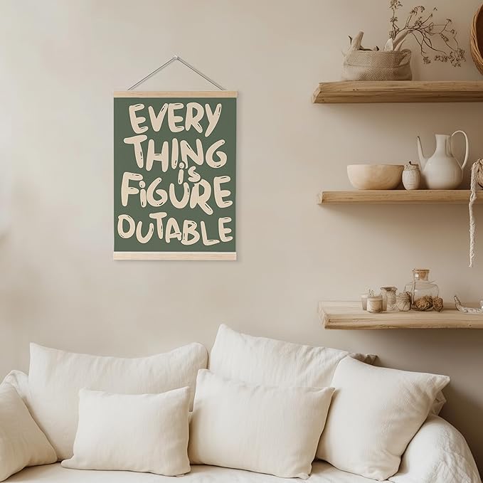 YQDEJ Everything is Figureoutable Inspirational Wall Art Poster Hanger Frame, Positive Affirmations Wall Decor, Motivational Wall Art for Home Office Classroom, 12x16 Inch