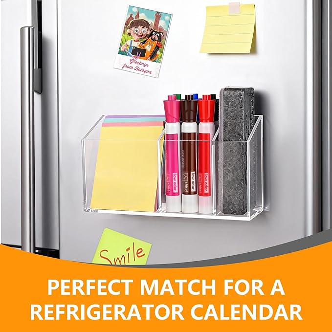 Magnetic Dry Erase Marker Holder, Anti-slip Acrylic Magnetic Marker Pen Holder for Whiteboard, Refrigerator, Large Capacity Desk Locker Organizer Accessories, Pencil Cup for Office School