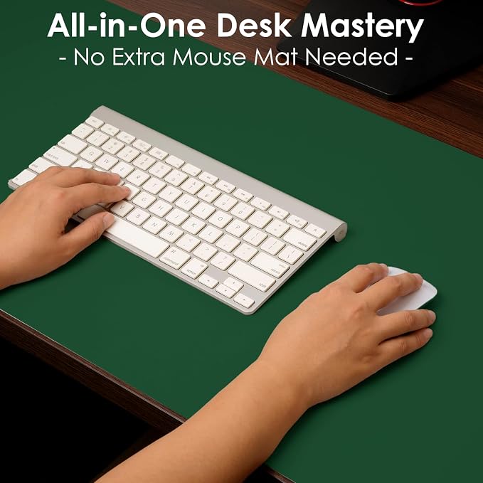 Leather Desk Pad Protector, Waterproof Mouse Pad, PU Desk Mat, Office Desk Cover, Desk Writing Mat for Office/Home/Work/Cubicle (Dark Green) 31.5x15.7 in