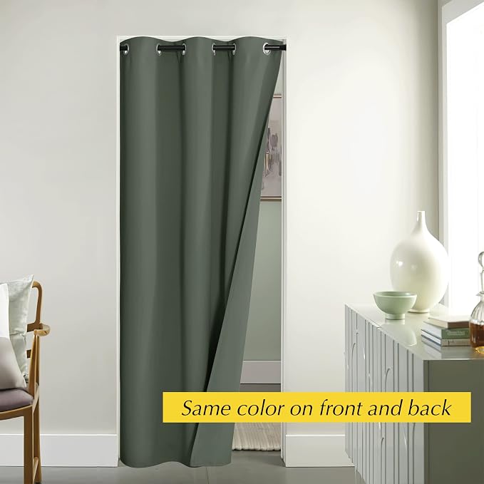 NICETOWN Door Curtains for Doorway Privacy,80 Inch Length, Thermal Insulated Blackout Single Panel Drape Room Divider Cover/Shade, Temporary Closet Curtain for Bedroom, 42" x 80", Dark Mallard