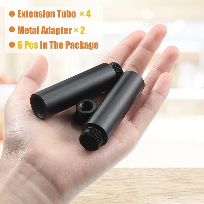 Weewooday 4 Pieces Mic Stand Extension Tube 5/8 Inch Microphone Extension Pipe Aluminium Alloy Stand Extenders Screw Boom Tubes with 2 Metal Adapters(Black)