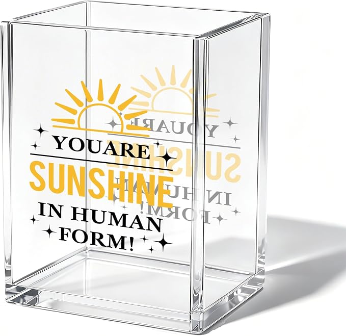 Inspirational Office Acrylic Cosmetic Pen Pencil Holder Cup, You Are Sunshine In Human Form Pencil Organizer, Positive Desk Accessories, Motivational Gifts for Women Men Teacher（A21）