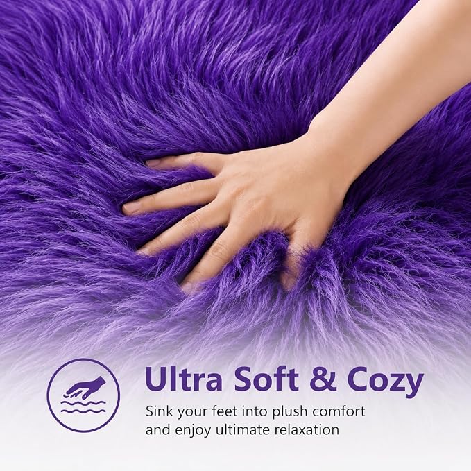 EasyJoy Faux Sheepskin Rug, Fluffy Faux Fur Rug, Ultra Soft Shag Area Rug with Non-Slip Backing for Bedroom, Living Room, Nursery, Kids Room(4 x 6 ft Rectangle, Dark Purple)