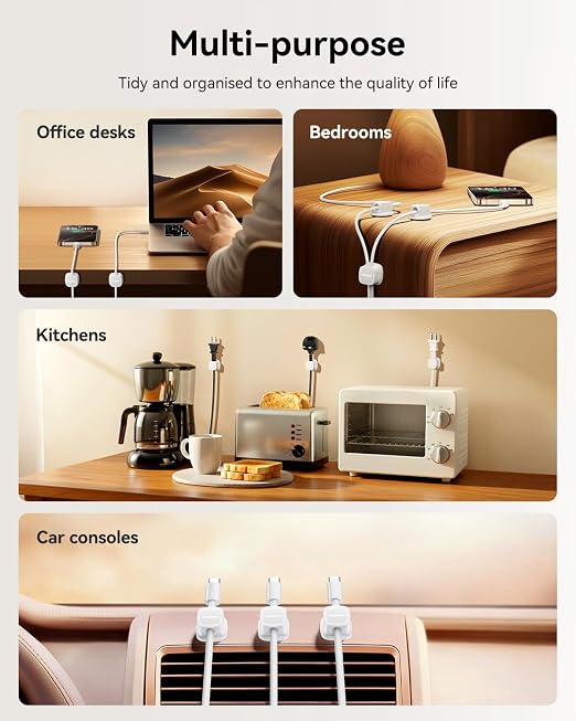 6-Pack Magnetic Cable Clips, Rocoren Smooth Adjustable Adhesive Cord Organizer, Desk Cable Management Wire Holder Keeper Cables Staples for Nightstand Home Office Desk Car Phone Wall Desktop