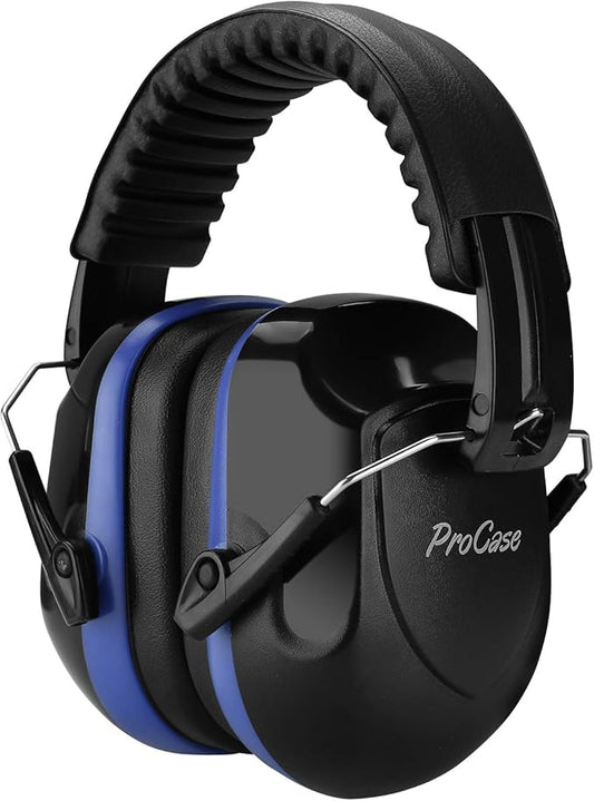 ProCase NRR 28dB Noise Reduction Ear Muffs, Foldable Adjustable Passive Noise Cancelling Headphones for Adults Kids Autism, Hearing Protection for Shooting, Construction, Mowing, Studying -Blue