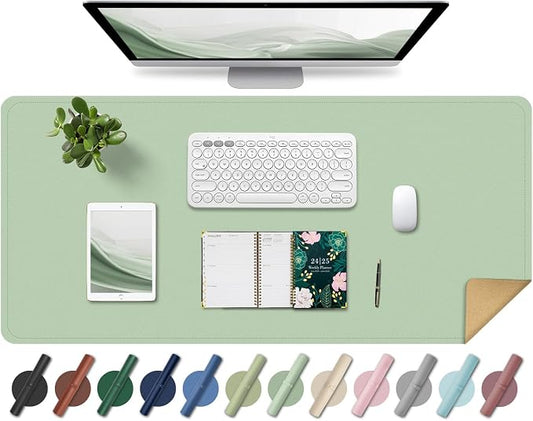 Non Slip Desk Mat, 31.5" x 15.7" PU Leather Desk Pad, Cork Desk Mat for Desktop, Desk Pad for Keyboard and Mouse, Ideal for Office and Home, Light Green