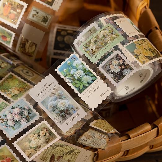 Washi Tape Set Decorative Masking Tapes Vintage Craft Tapes for Journaling Junk Journal Craft Scrapbook DIY Gift Wrapping (Retro Stamp)
