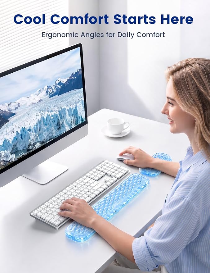 Vaydeer Gel Wrist Rest for Keyboard and Mouse, Ergonomic Keyboard Support Pad with Non-Slip Base, Soft Wrist Support for Typing, Home Office, Gaming, Laptop, Clear