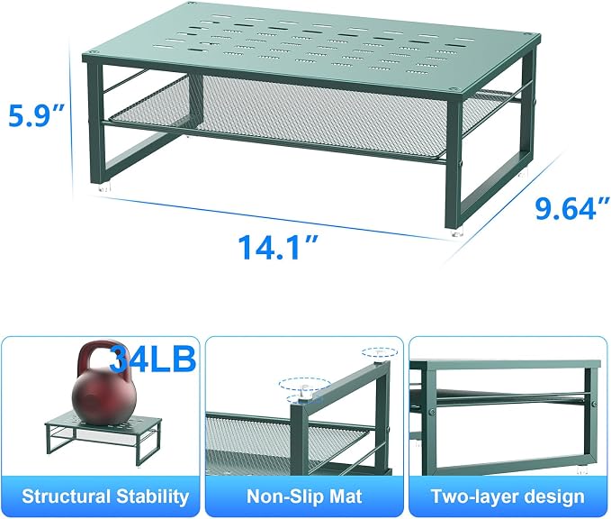 gianotter 2-Tier Metal Monitor Stand Riser, Desk Organizer for Monitor, Office Desk Storage Organizer for Office Supplies (Dark Green)