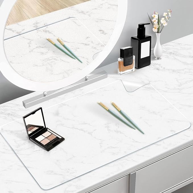 Makeup Mat for Vanity Top Protector,Craft Mats to Protect Table,Dresser Protector Top Vanity Essentials,Vanity Desk Cover Pads,Dresser Cover Top Mats 14in x 34in Transparent 2mm