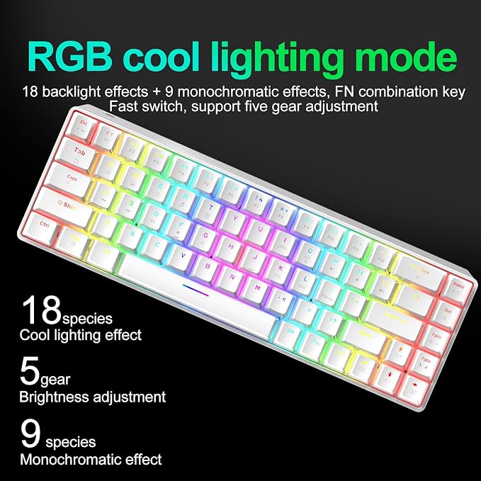 65% Wired Gaming Mechanical Keyboard and Mouse Combo, Mini 68 Keys, RGB Backlight, Lightweight RGB Optical Mouse,Mouse Pad Compatible with PS4,Xbox,PC,Laptop,MAC (White/Blue Switch)
