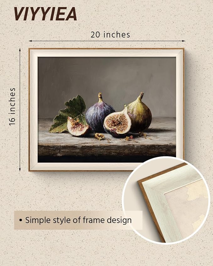 VIYYIEA Framed Wall Art for Living Room, Still Life Fig Canvas Prints, Rustic Kitchen Wall Decor, Vintage Fruit Art for Dining Room Bedroom Office, Modern Aesthetic Gift, 16x20 Inch
