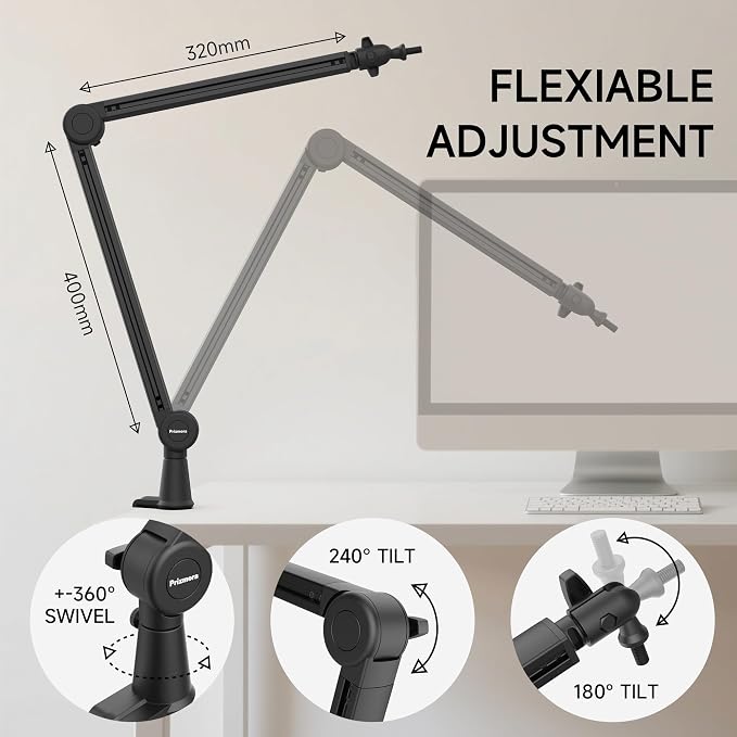 Mic Arm, Premium Microphone Boom Arm with Cable Management, 360°Rotatable Boom Arm, Mic Boom Arm for Streaming, Gaming, Podcasts, Home Office, Recording