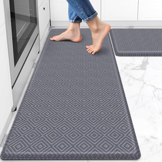 Mattitude Kitchen Mat 2PCS Kitchen Rugs Cushioned Anti-Fatigue Rug Waterproof Standing Desk Mat Kitchen Mats for Floor Kitchen Rug Set for Kitchen, Sink, Office 17.3"×30"+17.3"×47"-0.47inch Light Grey