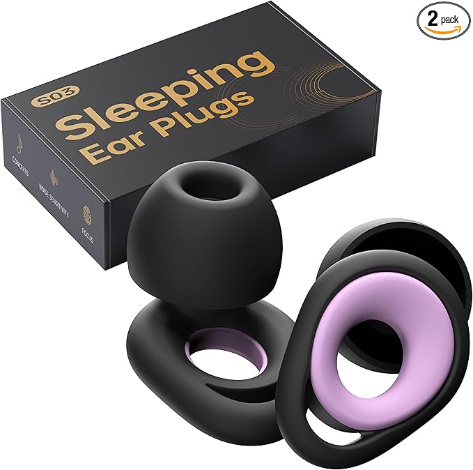 Ear Plugs for Sleeping Noise Cancelling Earbuds, Reusable Silicone Earplugs for Sleeping, High Fidelity with Mute Layer for Snoring Solution for Travel,Focus,45dB Noise Reduction (Black Violet)