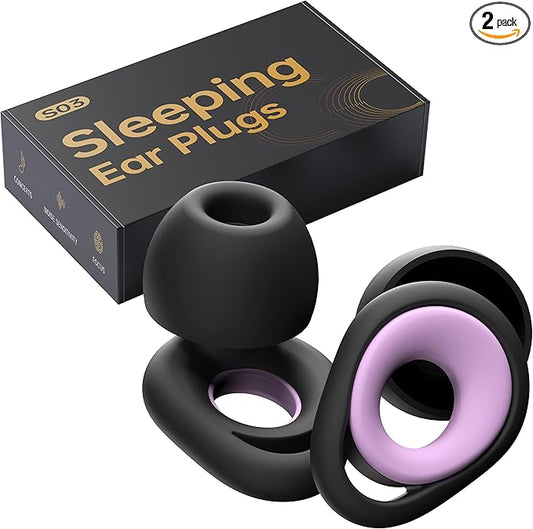 Ear Plugs for Sleeping Noise Cancelling Earbuds, Reusable Silicone Earplugs for Sleeping, High Fidelity with Mute Layer for Snoring Solution for Travel,Focus,45dB Noise Reduction (Black Violet)