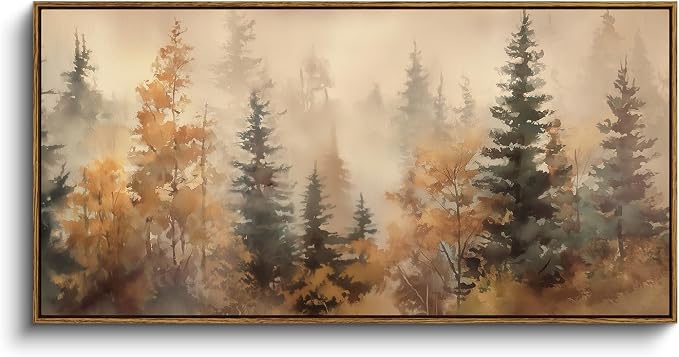 InSimSea Extra Large Framed Vintage Fall Wall Art, Living Room Country Farmhouse Decor, Forests Trees Landscape Canvas Prints, Retro Long Pictures for Bedroom Above of Bed, 20x40inch